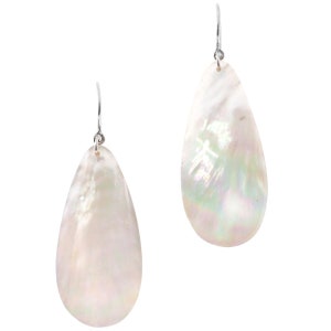 2" Teardrop White Oyster Mother Of Pearl Shell 925 Sterling Silver Earrings