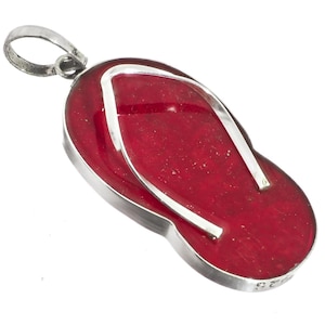 925 Sterling Silver Flip Flops Beach Sandals Red Sponge Coral Sterling Pendant, 1 1/4&quot;