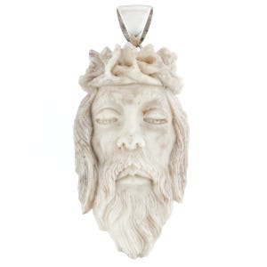 2 1/2&quot; Jesus Christ Genuine Deer Antler 925 Sterling Silver Pendant