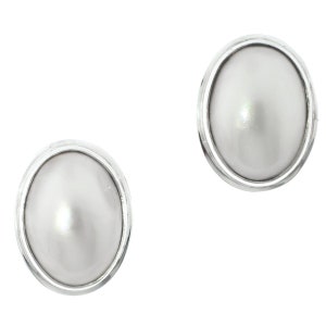 925 Sterling Silver Oval White Ocean Cultured Mabe Pearl Sterling Stud Earrings, 5/8&quot;