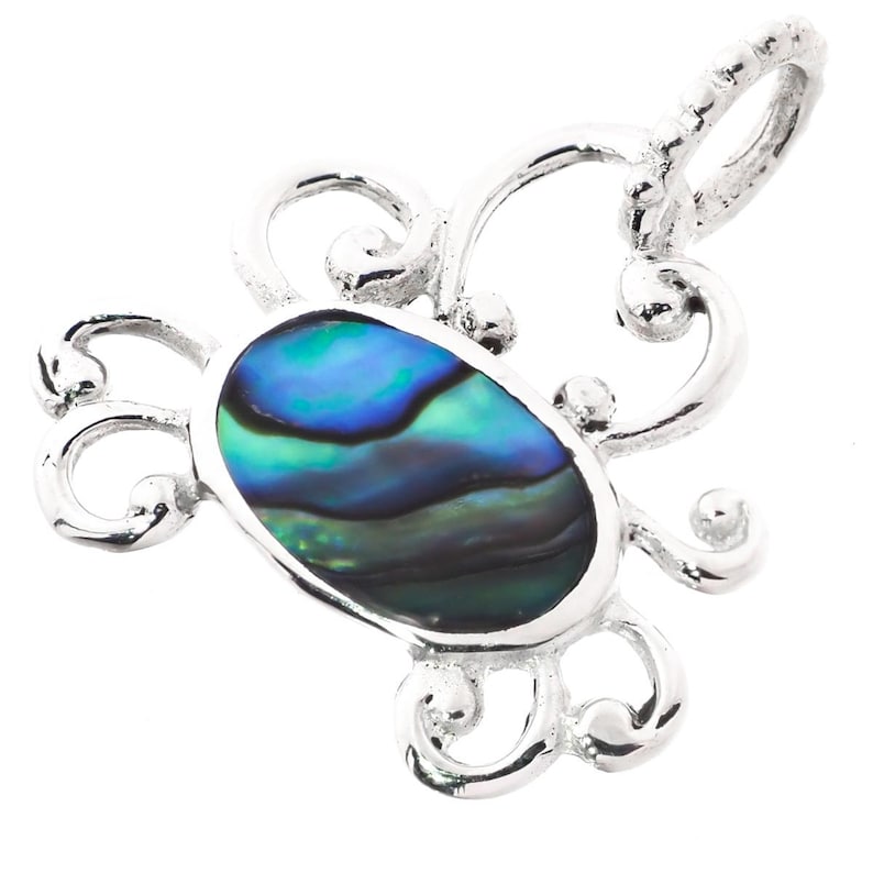 1 Crab Paua Abalone Shell Artisanal Handmade 925 Sterling Silver Pendant