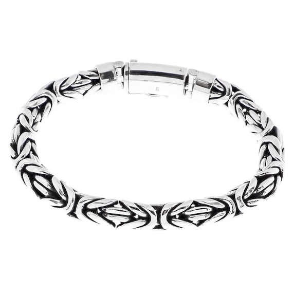10mm Mens Oval Byzantine Chain Bali Handmade 925 Sterling Silver