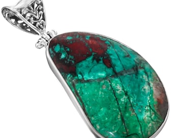 925 Sterling Silver Sonoran Sunrise Chrysocolla Cuprite Pendant, 2 1/4"