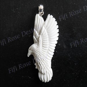 3 3/16&quot; Handcrafted Feeding Hummingbird Kolibri Bone Sterling Silver Pendant