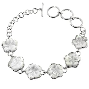 925 Sterling Silver White Mother Of Pearl Flower Sterling Bracelet
