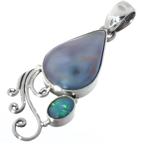 1 5/8 Pear Blue Mabe Cultured Pearl Australian Opal 925 - Etsy