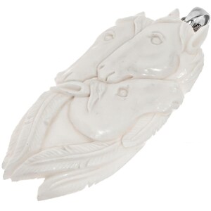 925 Sterling Silver Equestrian Horse Trio Handcarved Bison Bone Pendant, 3&quot;