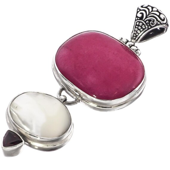 Pendentif Argent 925 Grenat Et Perle Nacrée Naturelle - Créateur Italie, Occasion Parfaite