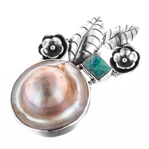 1 3/4&quot; Natural Opal Blister Pearl 925 Sterling Silver Pendant
