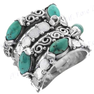 925 Silver MarquiseTurquoise Sterling Filigree Stacking Ring, 3/4&quot;