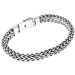 10mm Mens Track Weave Chain Bali Handmade 925 Sterling Silver Bracelet, 7-9&quot;