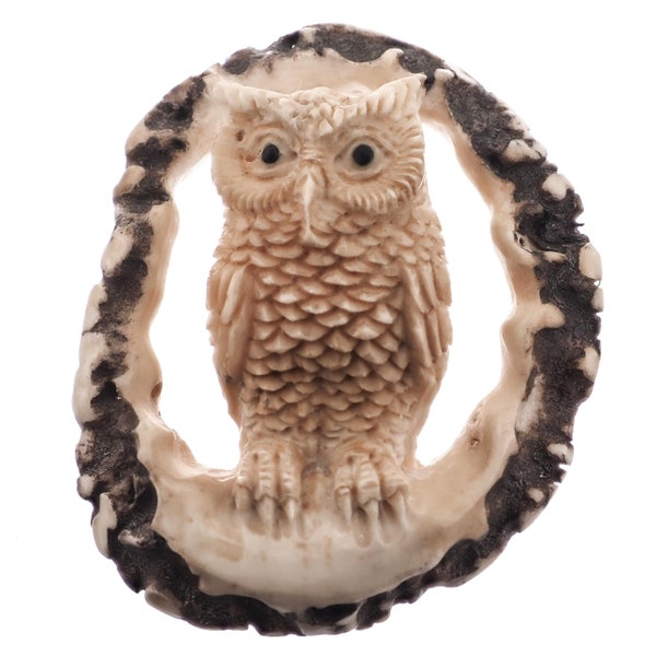 2" Hand Carving Owl Real Deer Burr Antler Bead Cab Cabochon