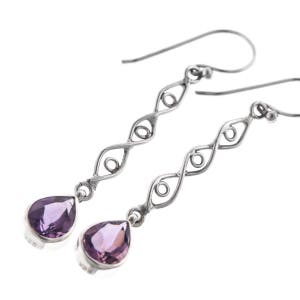 1 5/8&quot; Teardrop Amethyst 925 Sterling Silver Drop Earrings