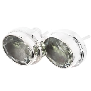 925 Sterling Silver Sparkling 10mm Big Oval Green Amethyst Sterling Stud Earrings, 1/2"
