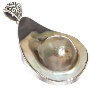 925 Sterling Silver South Pacific Mabe Blister Pearl Shell Sterling Pendant, 1 3/4&quot;