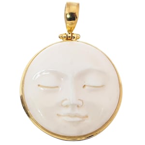925 Sterling Silver Hand Carved Moon Goddess Bone Gold Plated Sterling Pendant, 1 3/4"