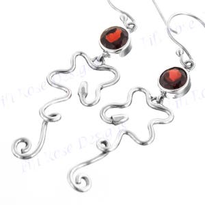 1 9/16 &quot;Elegante Roter Granat 925 Sterling Silber Ohrringe