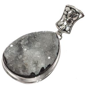 1 3/4&quot; Agate Druzy Drusy 925 Sterling Silver Pendant