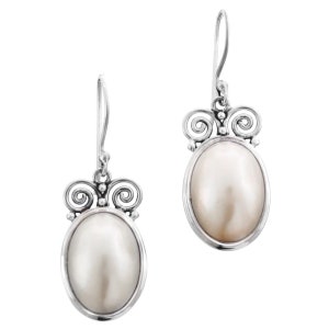 7/8&quot; Handmade Oval Ocean Cultured White Mabe Pearl 925 Sterling Silver Earrings