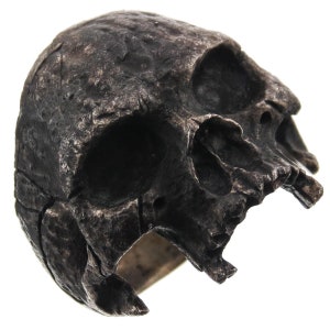 Mens Masonic Large Half Skull Raw Patina Headhunter 925 Sterling Silver Biker Ring, 1 1/8&quot;
