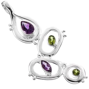 2 3/8&quot; Amethyst Peridot 925 Sterling Silver Drop Pendant