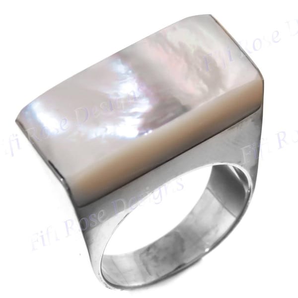 White Mother Of Pearl Shell Handmade 925 Sterling Silver Ring