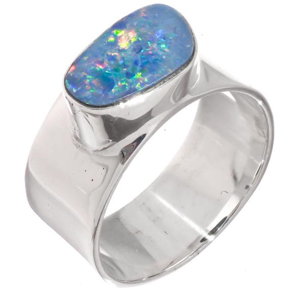 Bague en opale noire | Bijou tendance en argent plaqué or