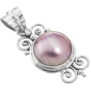1 5/8&quot; Pacific Ocean Cultured Champagne Mabe Pearl 925 Sterling Silver Pendant