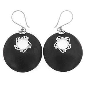 1 1/4&quot; Exotic Sono Wood 925 Sterling Silver Earrings