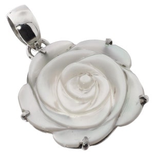1 1/4&quot; Oyster Mother Of Pearl Shell Rose Flower 925 Sterling Silver Pendant