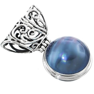 925 Sterling Silver Huge 18mm Blue Mabe Pearl Ocean Cultured Sterling Pendant, 1 1/2&quot;