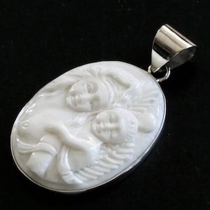 2&quot; Handcrafted Mother And Child Bison Bone 925 Sterling Silver Pendant