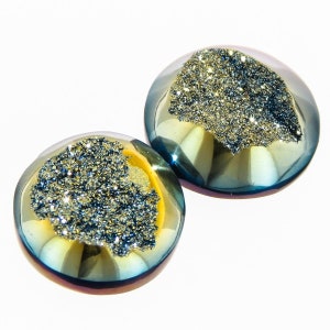 1/2&quot; Matched Pair Top Notch Titanium Druzy Drusy 12x12mm 10.0ct Cabochon