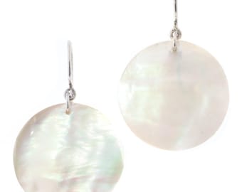 Boucles D'oreilles Pendantes En Nacre D'ormeau - Lot De 2, Légères, Crochet Plaqué Argent 925 - 13