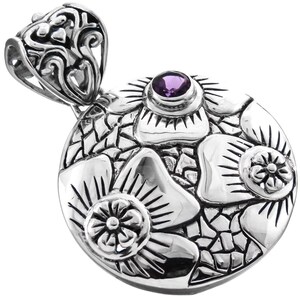 Pendentif en argent sterling 925 avec pierres précieuses améthyste 5 mm, 1 5/8 po.