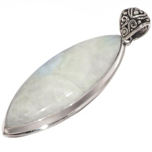 925 Sterling Silver Large Blue Flash Moonstone Bali Handmade Sterling Pendant, 2 3/8&quot;