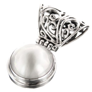 925 Sterling Silver Huge! 18mm White Ocean Cultured Mabe Pearl Sterling Pendant