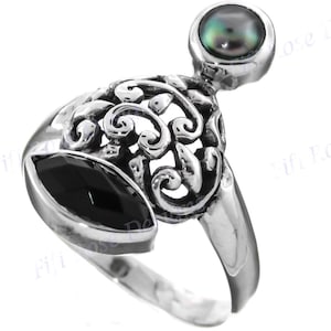Onyx Peacock Freshwater Cultured Pearl 925 Sterling Silver Ring, US 8, 9