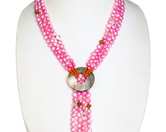 Mother Of Pearl Shell Pink Freshwater Pearls Necklace