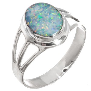 925 Sterling Silver Blue Natural Australian Opal Sterling Sz 9 Ring