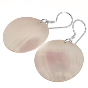 925 Sterling Silver Round Genuine Irridescent Silver-tone Nautilus Shell Earrings, 1&quot;