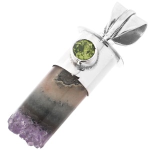 1 3/4&quot; Exquisite Peridot Amethyst Geode Crystal 925 Sterling Silver Pendant