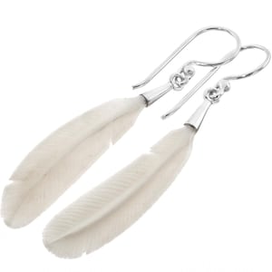 1 5/8&quot; Handcrafted Feather Bison Bone 925 Sterling Silver Earrings