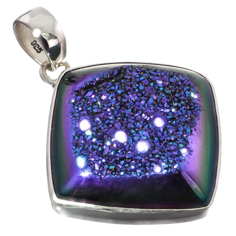 1 78 Peacock Purple Green Titanium Druzy Drusy 925 Sterling Silver Pendant