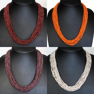 Handmade 20 Strands Bohemian Handi Craft Glass Seed Beads Necklace, 25"