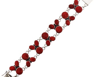 7 1/4" Genuine Red Sponge Coral 925 Sterling Silver Bracelet