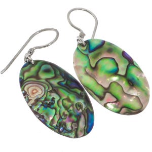 925 Sterling Silver Oval New Zealand Paua Abalone Shell Earrings, 1 1/4"