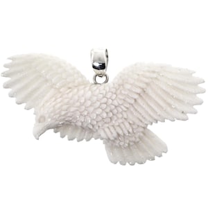Hand Carving Flying Eagle Bison Bone 925 Sterling Silver Pendant
