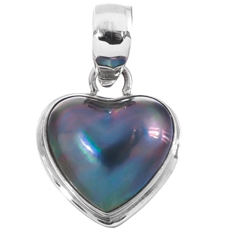 1 Dainty Valentine Heart Blue Mabe Pearl 925 Sterling Silver Pendant