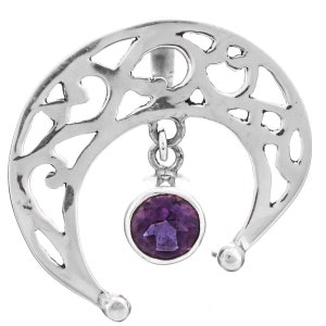 1&quot; Crescent Moon Filigree 6mm Amethyst 925 Sterling Silver Sliding Pendant